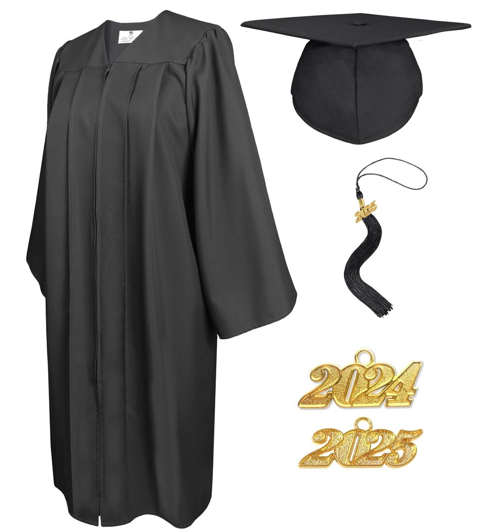 8150 Matte Graduation Gown and Cap Tassel 2024 2025 Year Set 42 Size